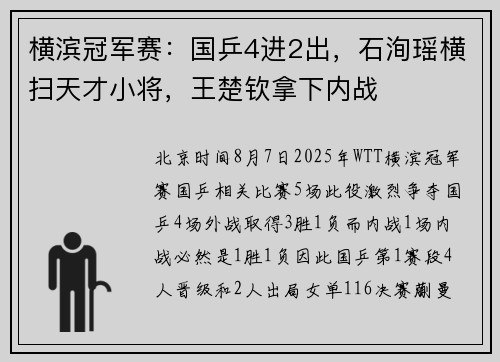 横滨冠军赛：国乒4进2出，石洵瑶横扫天才小将，王楚钦拿下内战